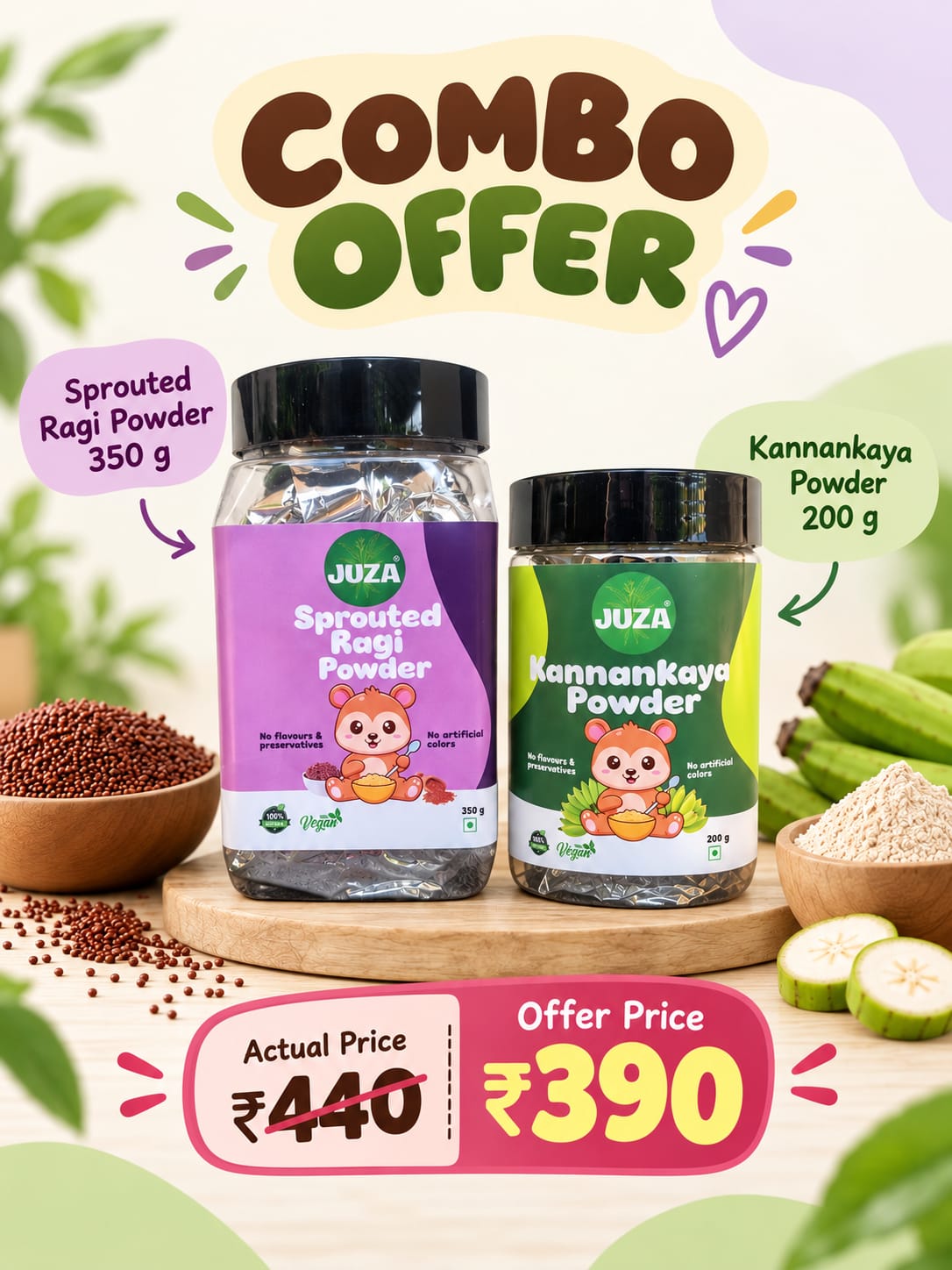 Sprouted Ragi 350g & Kannankaya Powder 200g Combo